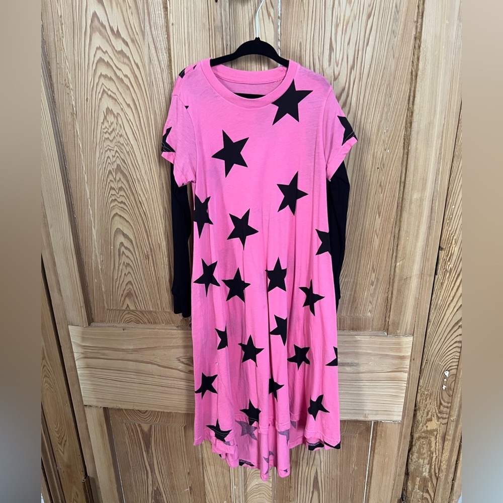 Nununu Pink Dress with Black Star Design